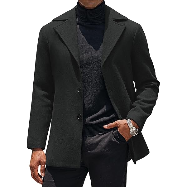 XDFVC Men Trench Coat Fall Winter Single Breasted Pea Jacket